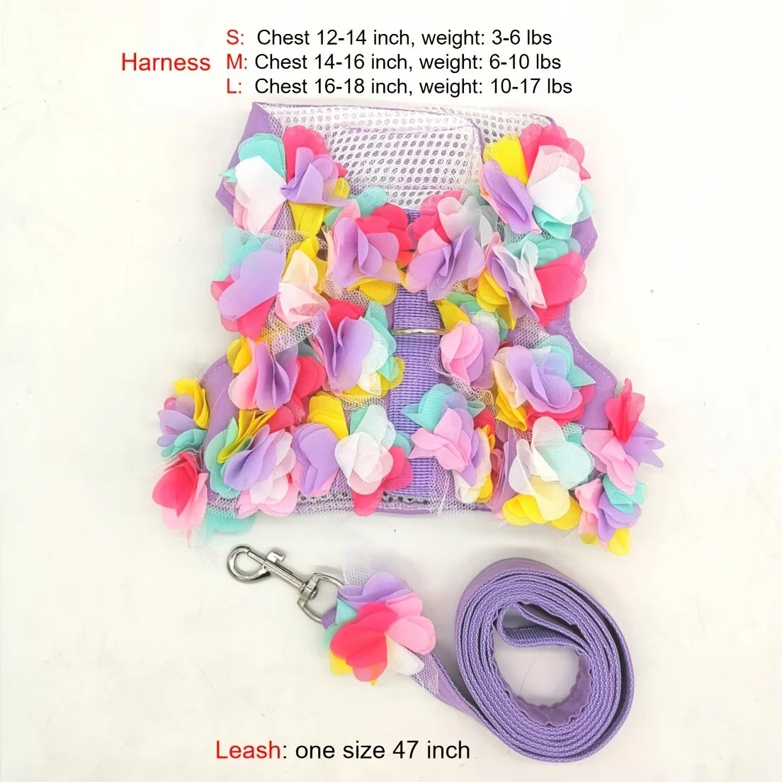 Pets Harness Leash Flower Decoration