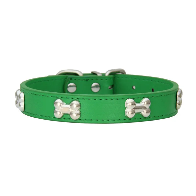 Bone Leather Durable Pet Dog Collars Puppy Pug Collars