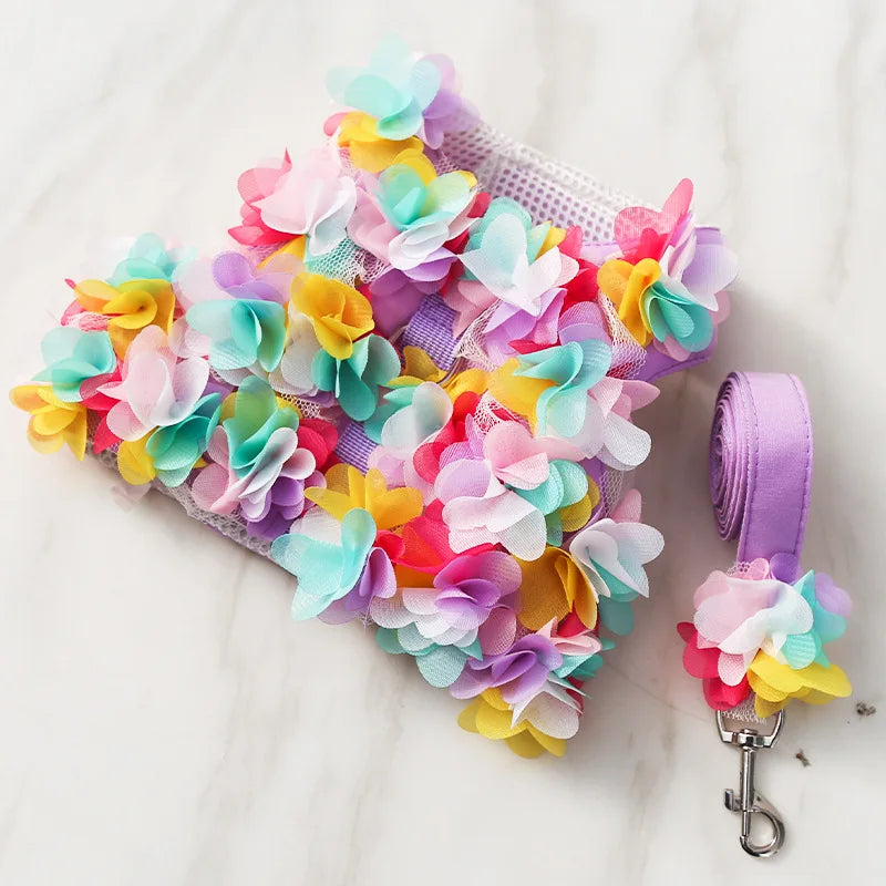 Pets Harness Leash Flower Decoration