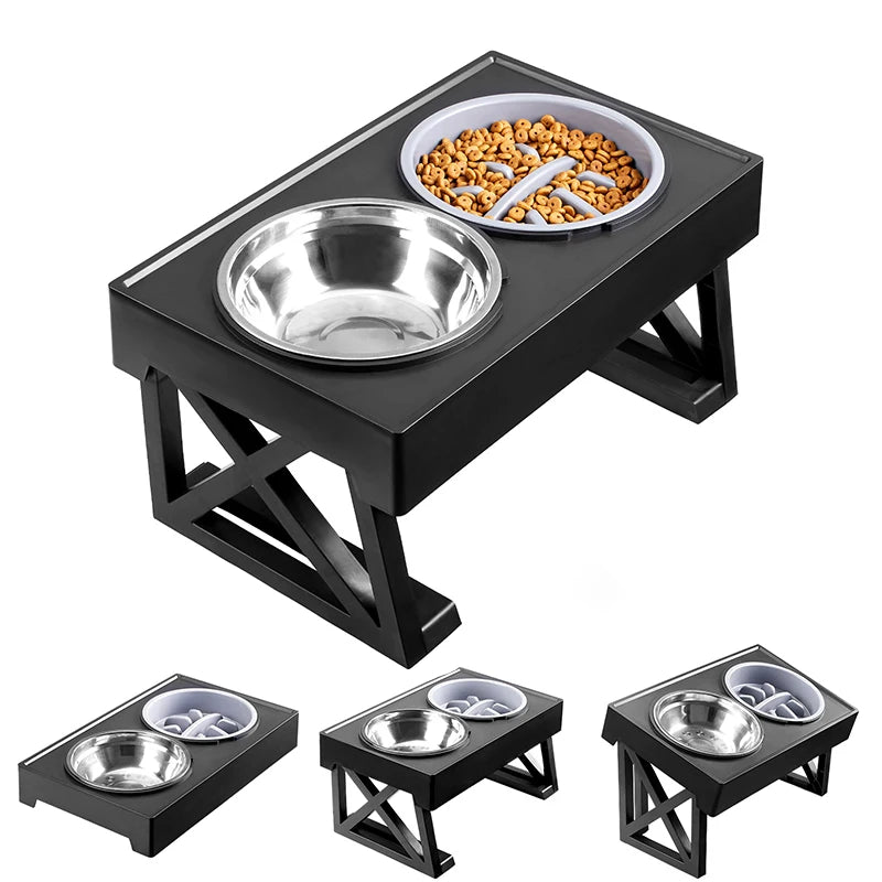 Dogs Double Bowls Stand 3 Adjustable Height