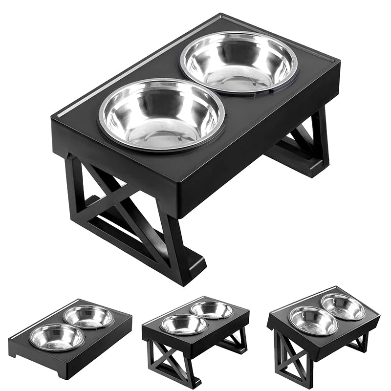 Dogs Double Bowls Stand 3 Adjustable Height