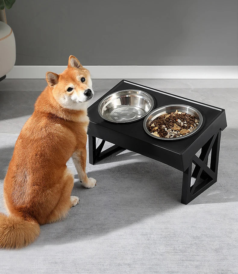 Dogs Double Bowls Stand 3 Adjustable Height