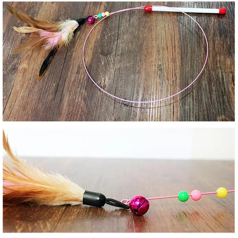 1pc Cat Toy Stick Feather Wand With Bell Mouse Cage