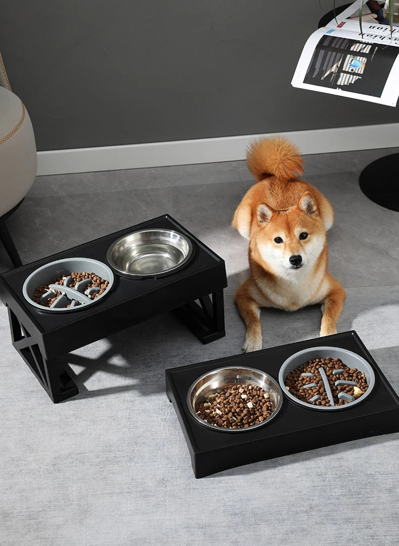 Dogs Double Bowls Stand 3 Adjustable Height