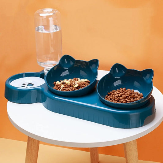 Triple Cat Bowls 15°Tilt 3-in-1 Water Feeder Bowls